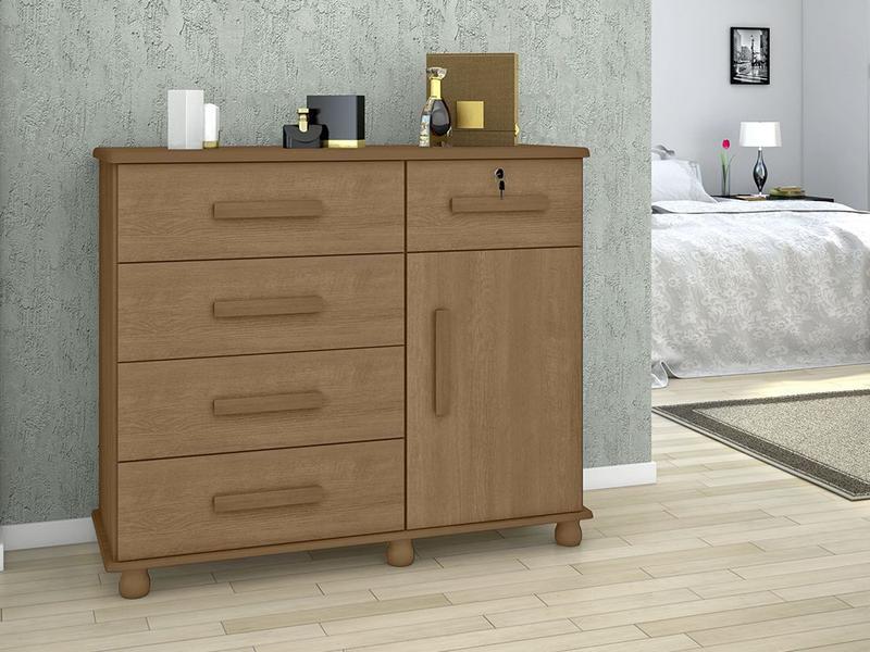 Cômoda Lanza Ibiza 5 Gavetas e 1 Porta Com Sapateira - Noce Bronze